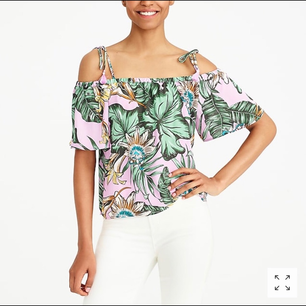 J.Crew printed tie cold-shoulder top